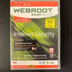 Webroot Secure Anywhere Antivirus Software Internet Security 3-Device New Sealed